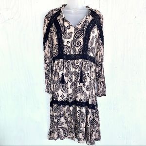 Knox Rose Peasant Prairie Paisley Tan and Black Dress Size Medium